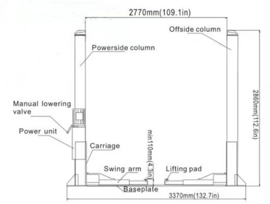 Two Column Hydraulic Lift Prevent Damage with Standard Door Protection